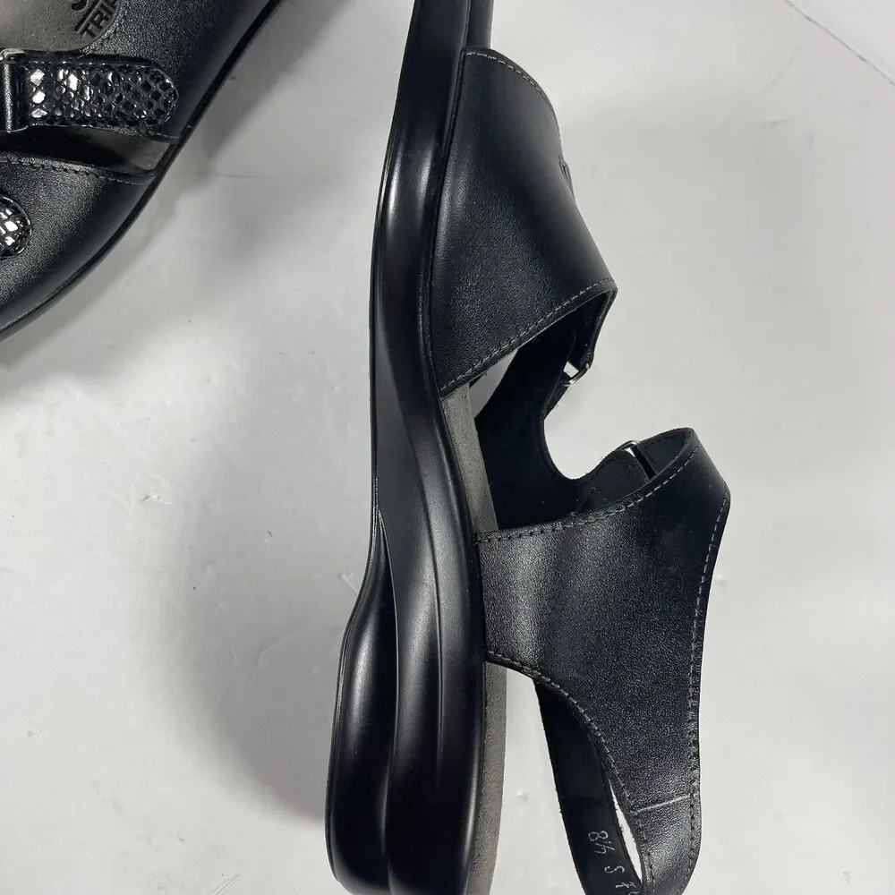 SAS Duo Women’s Black Leather Comfort Sandals Triple Strap Slides Size 8.5